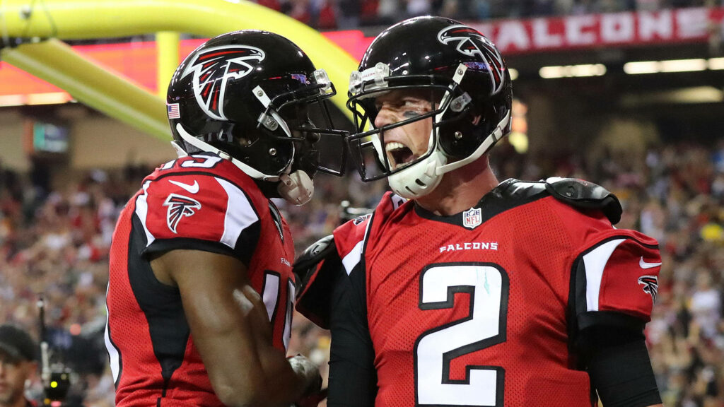 Matt Ryan Atlanta Falcons quarterback shouting passionately on the field game intensity wallpaper
