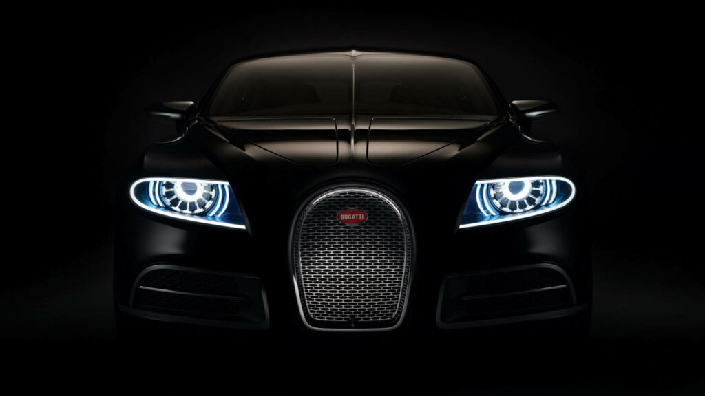 Matte Black Beauty: Front-angled Image of the Incredible Bugatti 16C Galibier Model Wallpaper