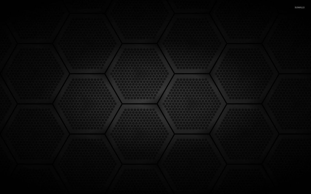 Matte black hexagon wallpaper with layered geometric honeycomb mesh for minimalist screens