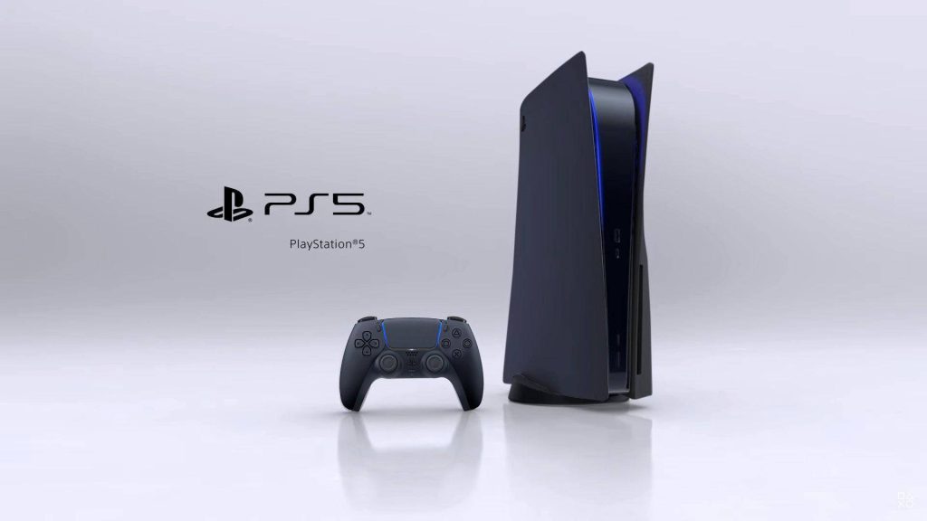 Matte black PlayStation 5 console and DualSense controller on white background gaming wallpaper