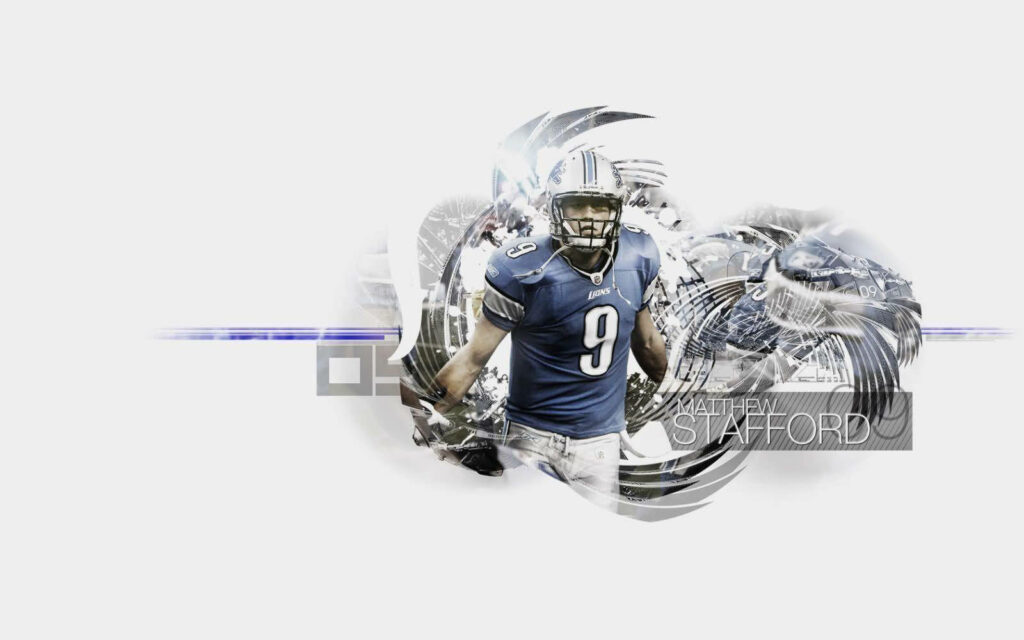 Matthew Stafford Detroit Lions wallpaper blue uniform number 9 dynamic sports design background