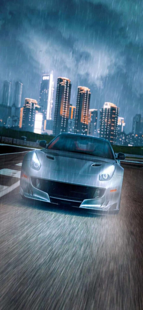 A Night of Elegance: Captivating Max Ferrari under the Rainy City Lights Wallpaper