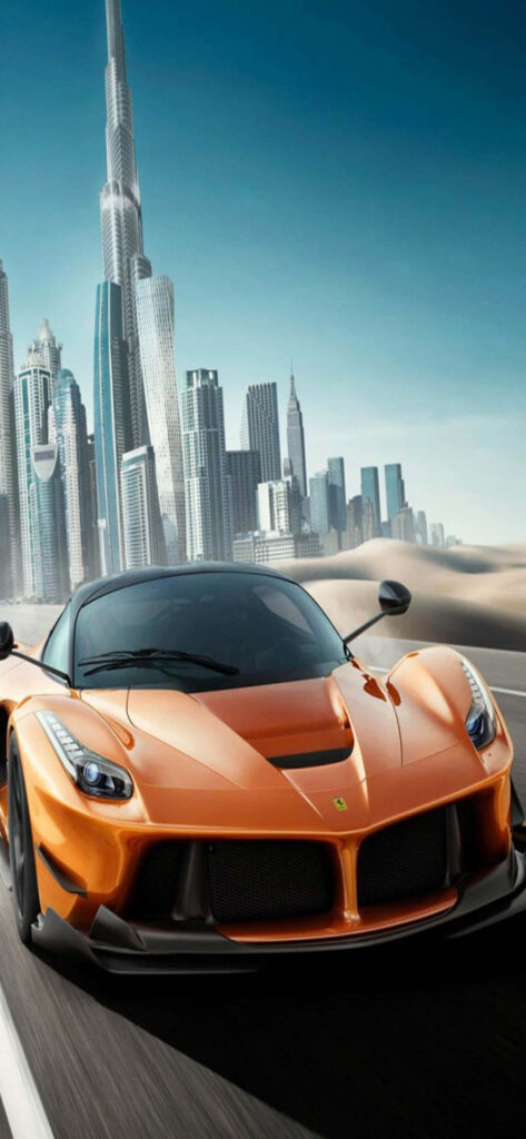 Unleashing the Thrills: A Captivating Orange LaFerrari Takes the Spotlight on a Max Ferrari Backdrop Wallpaper