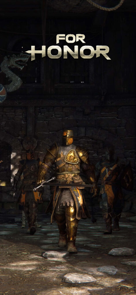 For Honor Knight Wallpaper: Medieval Warrior Prominently Displayed in Ornate Armor Set Against Stone Structure Background