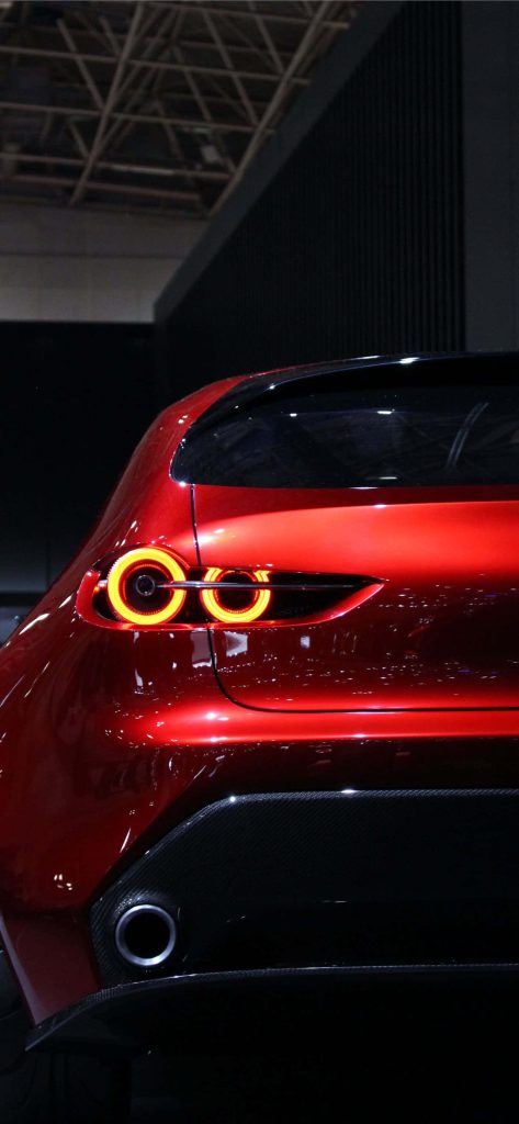Mazda Kai Concept rear design wallpaper deep red paint LED taillights carbon fiber bumper