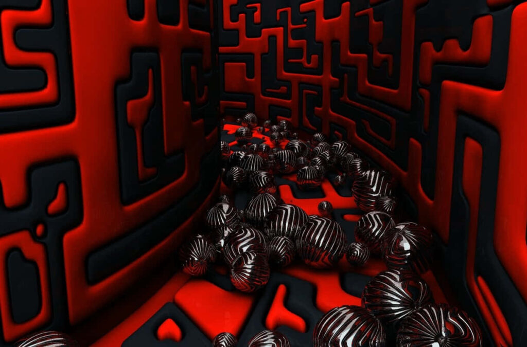 A Red and Black Maze-Inspired Landscape for Your Computer Desktop Wallpaper