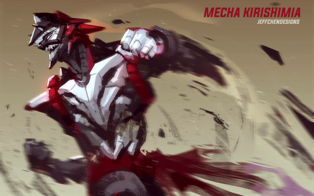 Mecha Eijiro Kirishima digital artwork wallpaper bold red metallic futuristic action pose