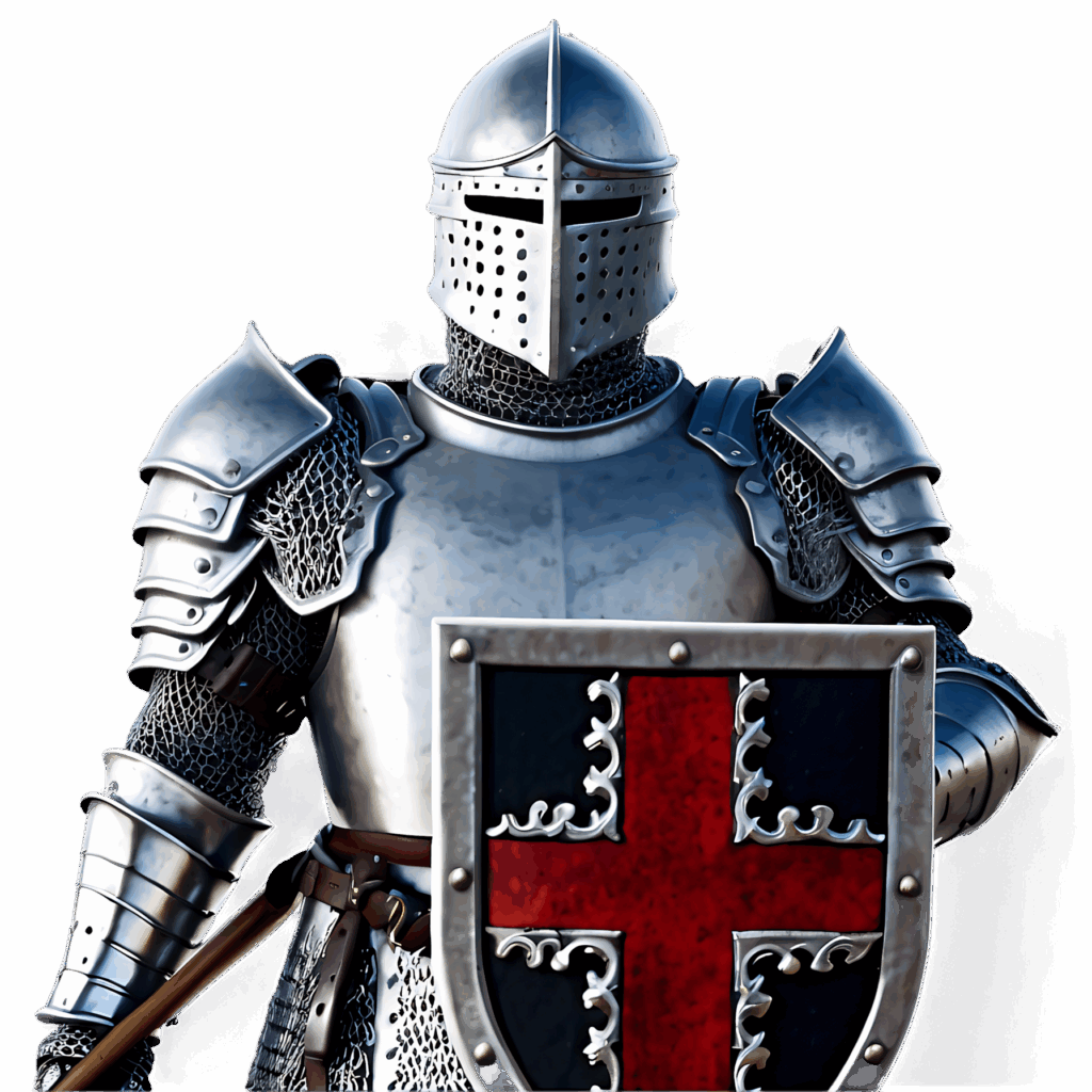 Heavily armored medieval knight with spear and red cross shield symbolizing strength and valor Wallpaper
