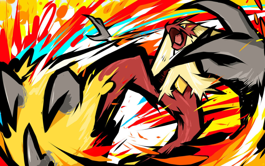 Mega Blaziken performing Blaze Kick attack with dynamic fiery streaks colorful wallpaper background
