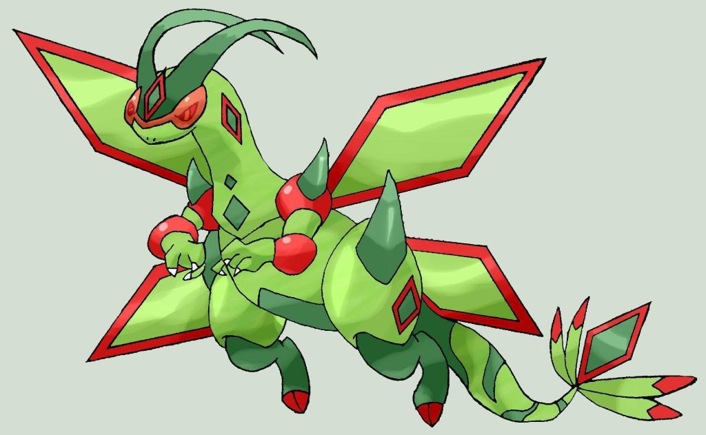 Digital art of fan-designed Mega Flygon with armored wings and spiked tail dragon wallpaper
