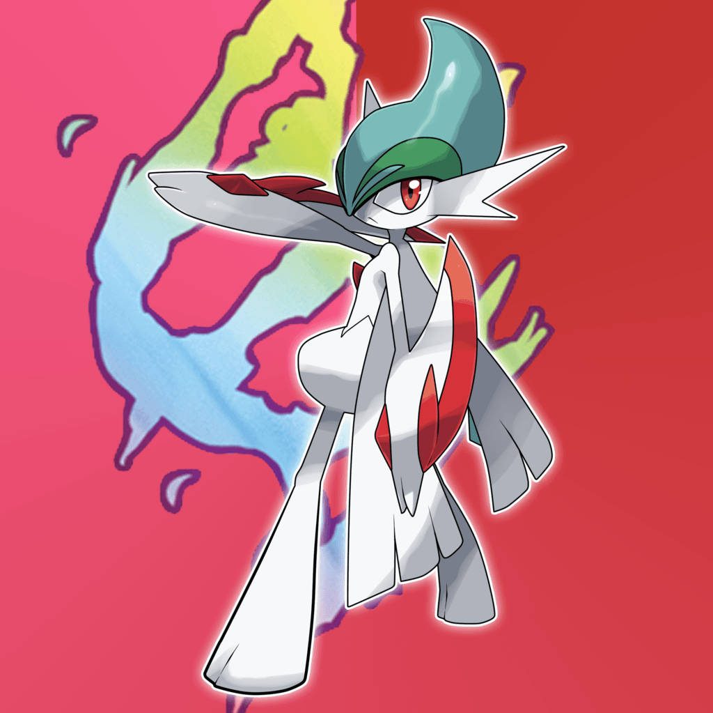 Mega Gallade digital art wallpaper heroic blade pose vibrant abstract colorful background