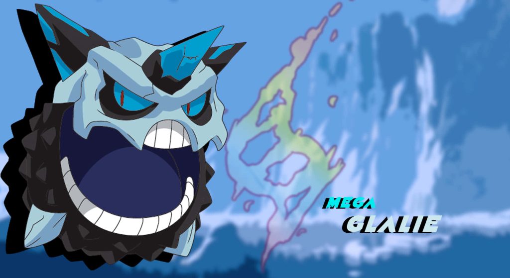 Mega Glalie Ice-type Pokémon digital anime wallpaper with icy blue sharp details background