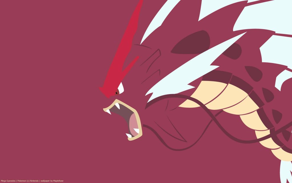 Minimalist Mega Gyarados digital wallpaper deep maroon flat vector illustration aggressive design