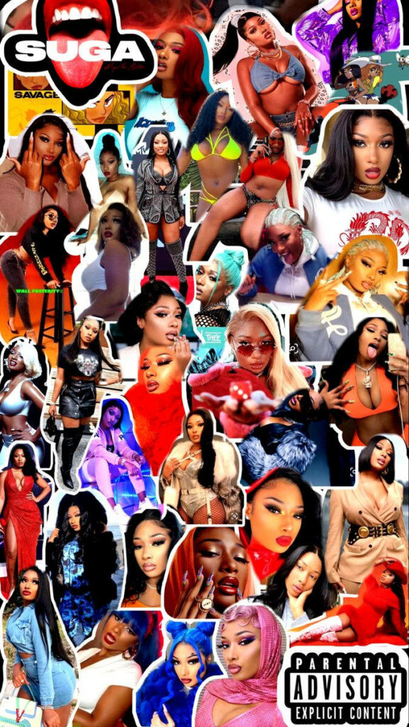 Vibrant Megan Thee Stallion Collage Wallpaper: Iconic Styles & Moments