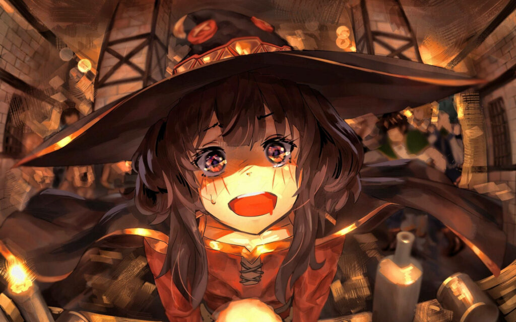 Explosive Wizardry: Megumin's Enchanting Animated Portrait Wallpaper