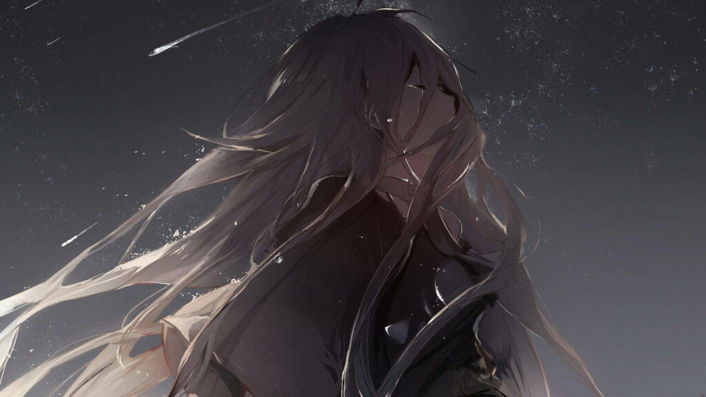 Melancholic Anime Girl Wallpaper with Ethereal Background