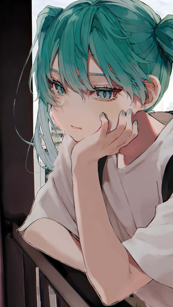 Melancholic Hatsune Miku Wallpaper: Introspective Virtual Singer