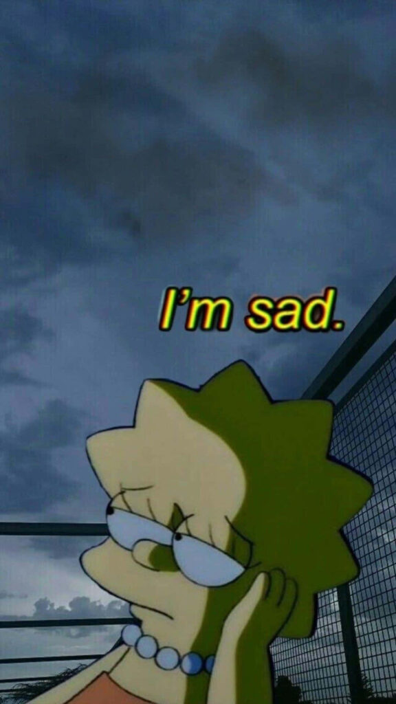 Melancholic Lisa Simpson Wallpaper with Cloudy Sky & 'I'm Sad' Text