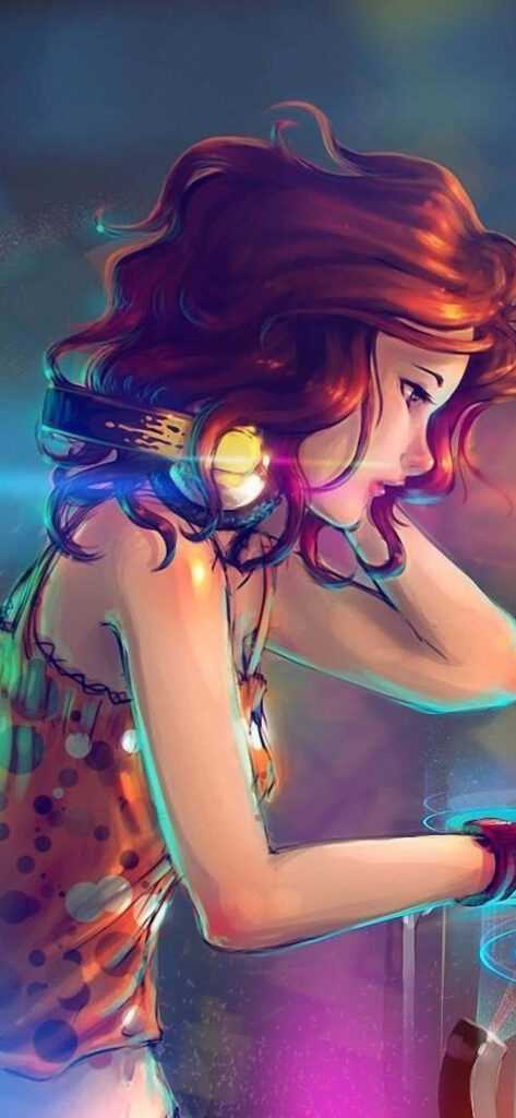 Melancholic Girl in Headphones - Vibrant Music Lover Wallpaper