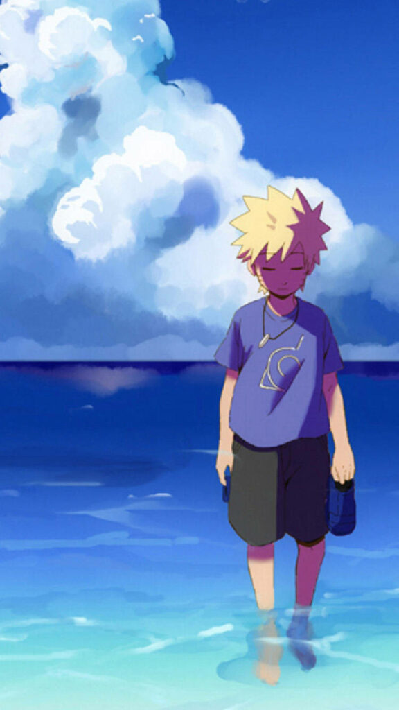 Lonely Reflection: Young Naruto Disheartened, Treading Through the Waters Wallpaper