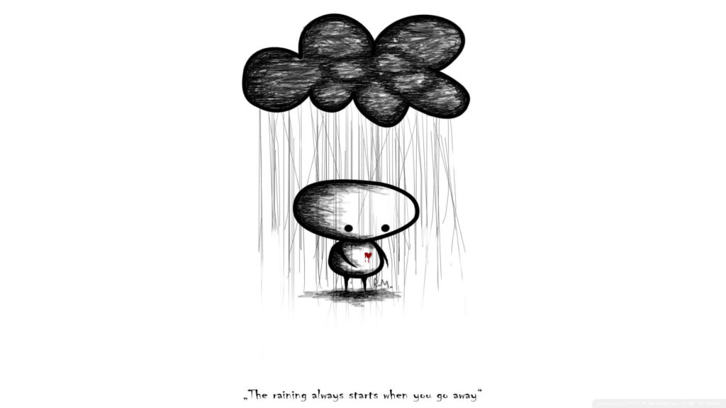 Melancholy Minimalist Wallpaper: Character Under Dark Raincloud