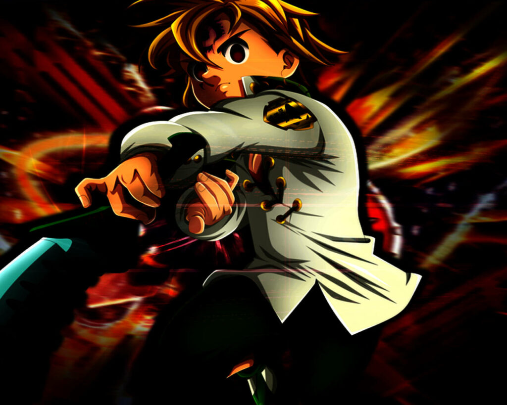 Meliodas uses Full Counter in dynamic Seven Deadly Sins wallpaper with explosive vibrant background