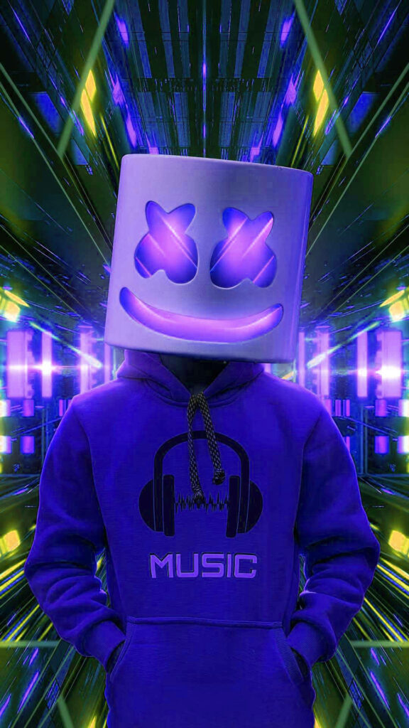 Marshmello's Vibrant Musical Persona: HD iPhone Wallpaper Showcasing the Iconic DJ Against a Colourful Backdrop