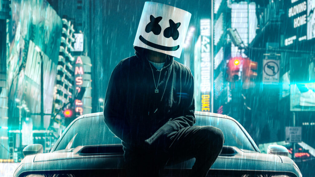 Melodic Rainfall: Marshmello's Serenading 4k Night in the City Wallpaper