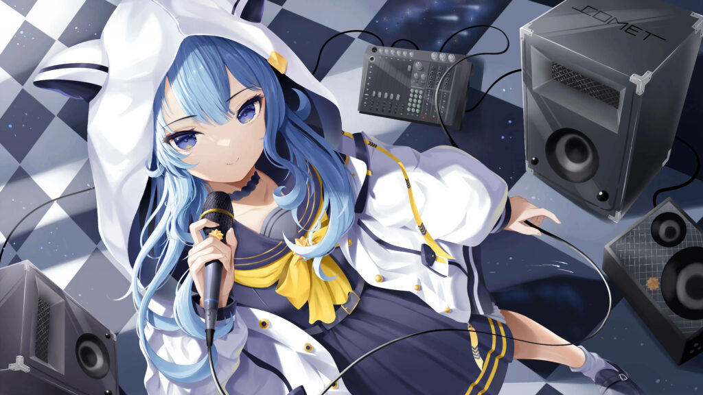 Star of the Stage: Hoshimachi Suisei Shines in Vibrant 8k Anime Fanart Wallpaper