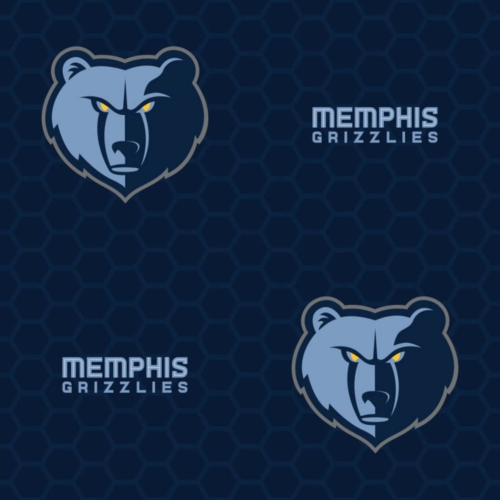 Memphis Grizzlies NBA wallpaper with double logo and dark blue hexagonal background design