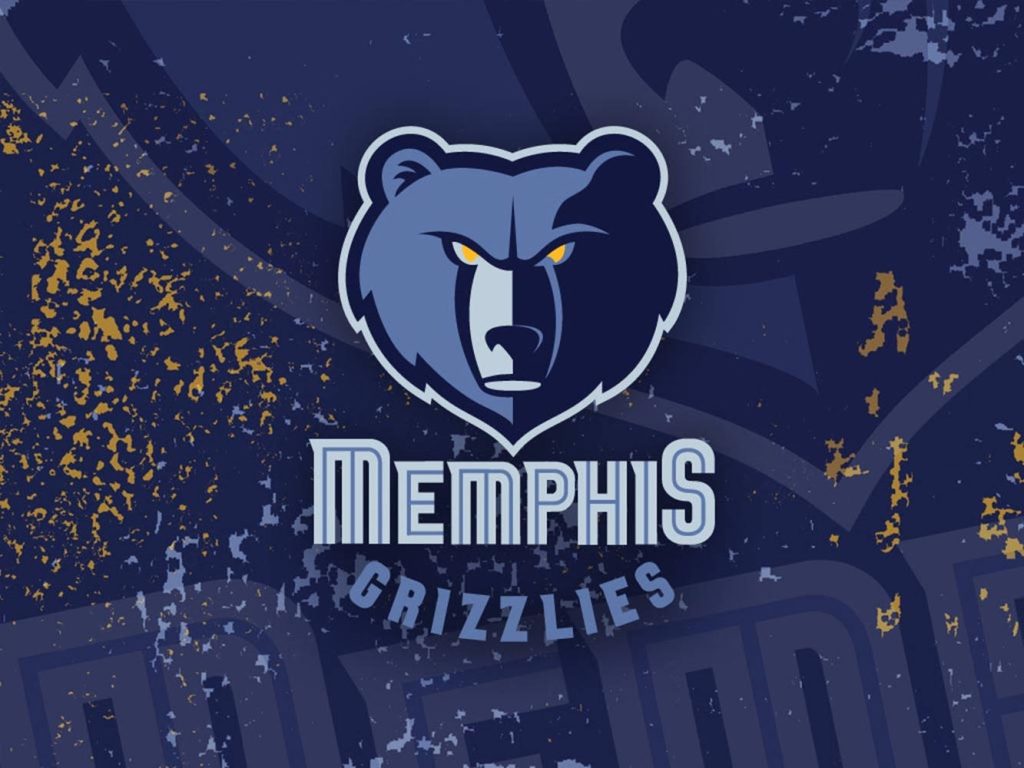 Memphis Grizzlies logo on dark navy background with yellow and blue splash NBA wallpaper
