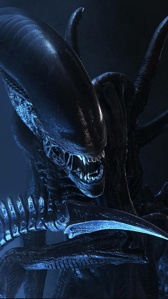 Menacing Blue Extraterrestrial: A Chilling Nightmare Unleashed on Your Phone Screen Wallpaper