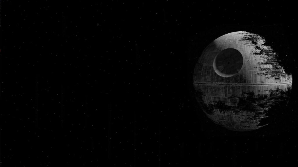 Death Star II sci-fi wallpaper with high-contrast stars and dark deep-space cinematic background