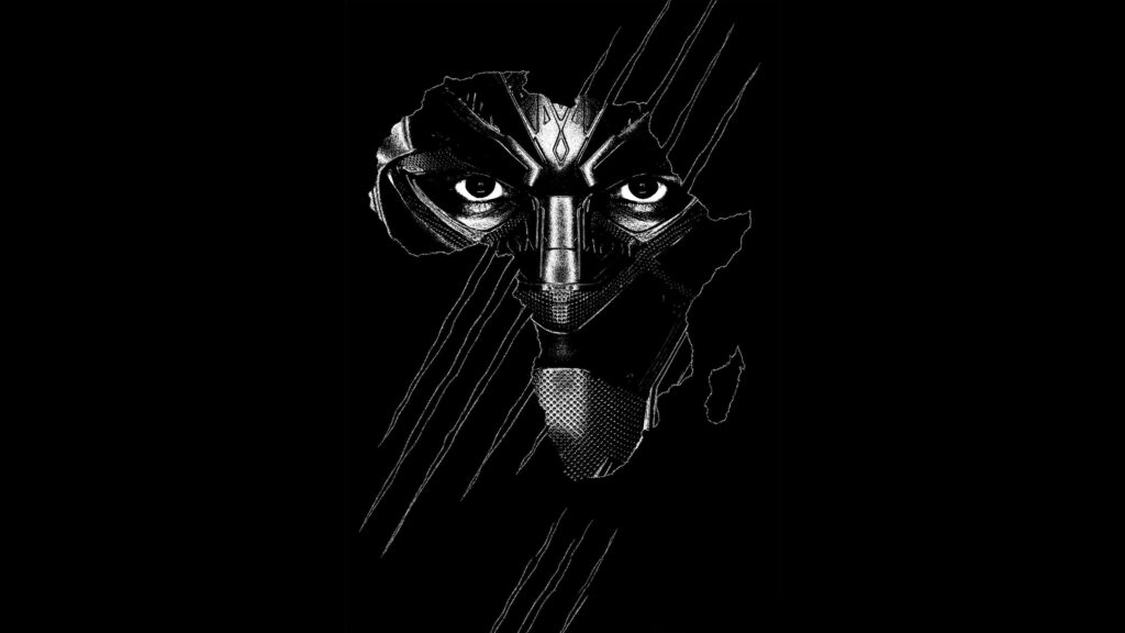 Menacing Metallic Mask 3D Wallpaper: Intense Eyes on Black Background