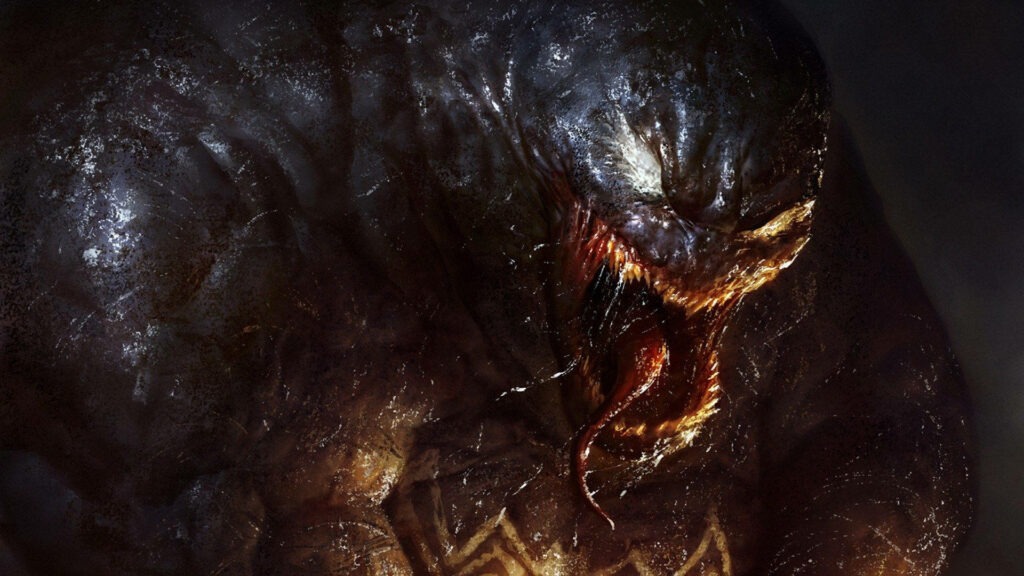 Dark Venom Wallpaper: Menacing Riot with Sharp Teeth & Glowing Eyes