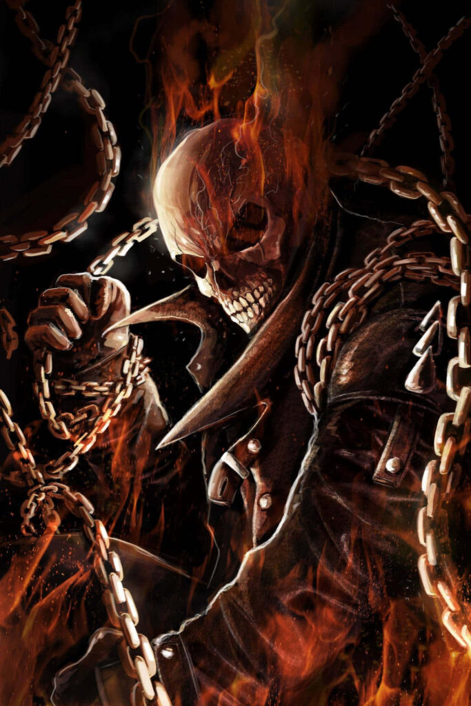Fiery Skull Wallpaper: Intense Flames & Heavy Chains Background