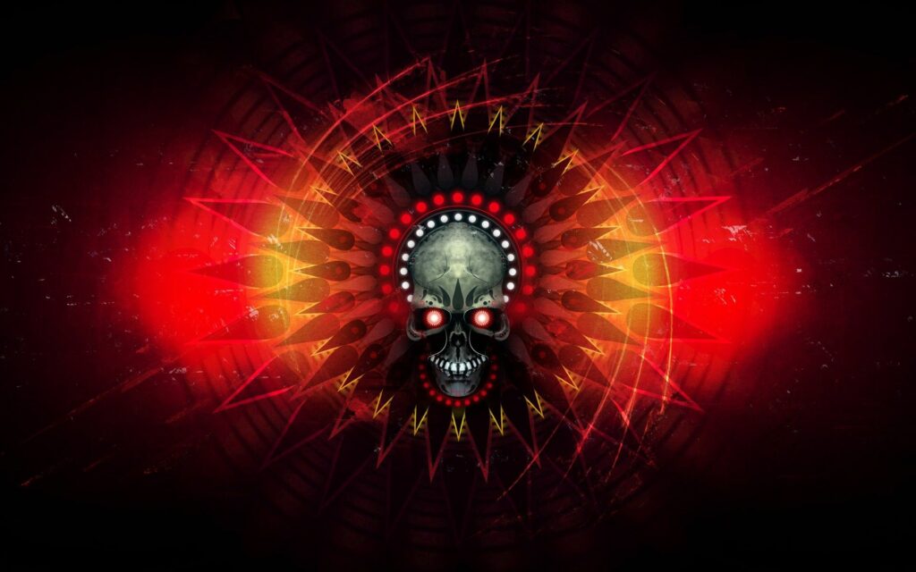 Menacing Skull Wallpaper: Fiery Red and Yellow Design (1920x1200)