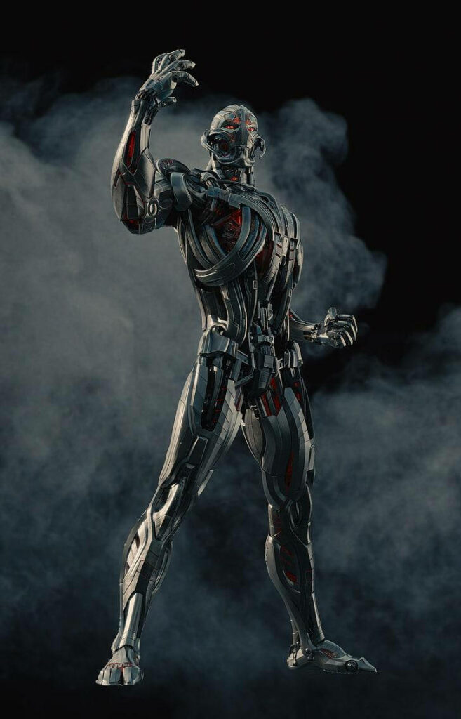 Menacing Ultron Rises in a Smoky Marvel Universe - Full HD Android Background Wallpaper