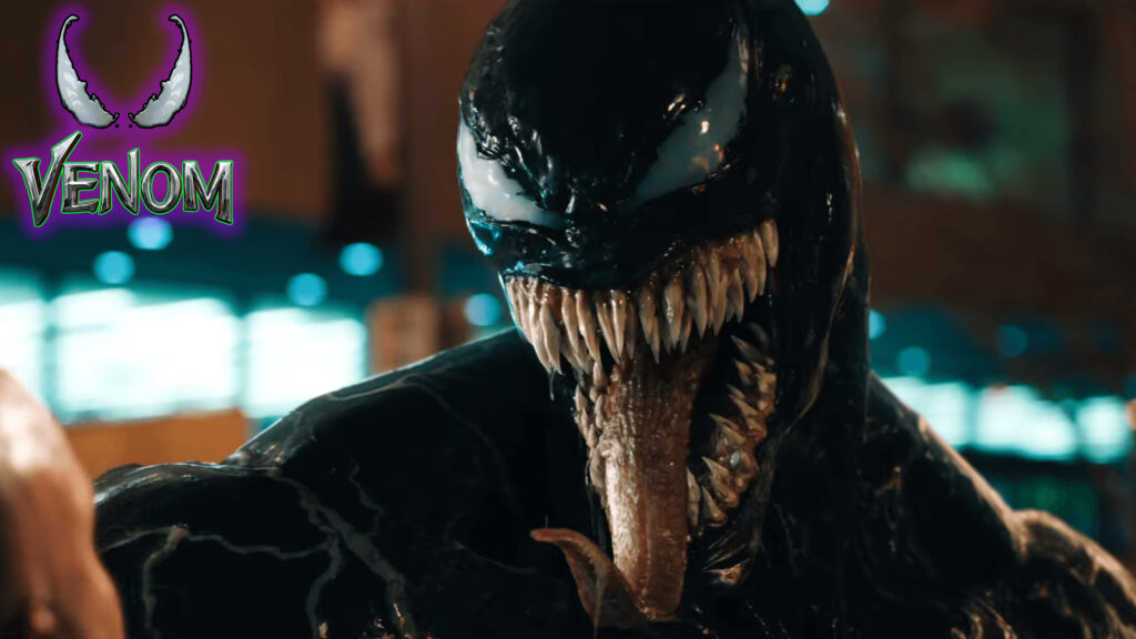 Chilling Venom Wallpaper: Menacing Grin & Dark Glowing Background
