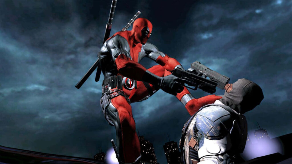 Deadpool Unleashed: Igniting Chaos in the Action-Packed Abyss Wallpaper