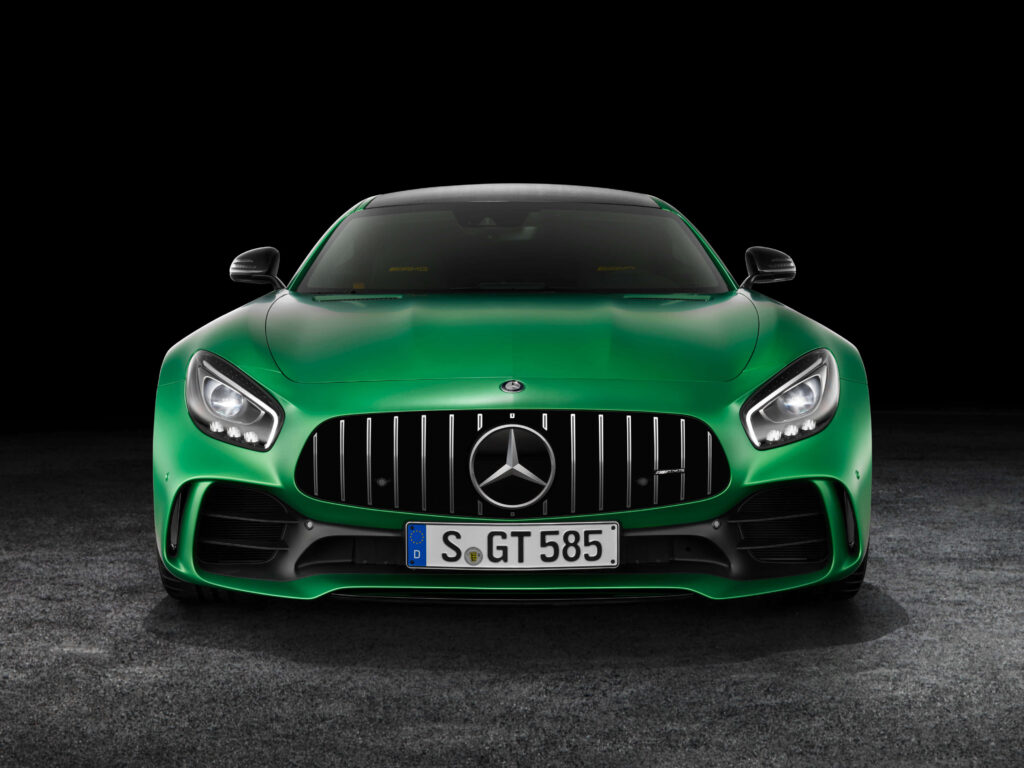 Mercedes AMG GT R vibrant green sports car showcasing dynamic design speed and power wallpaper