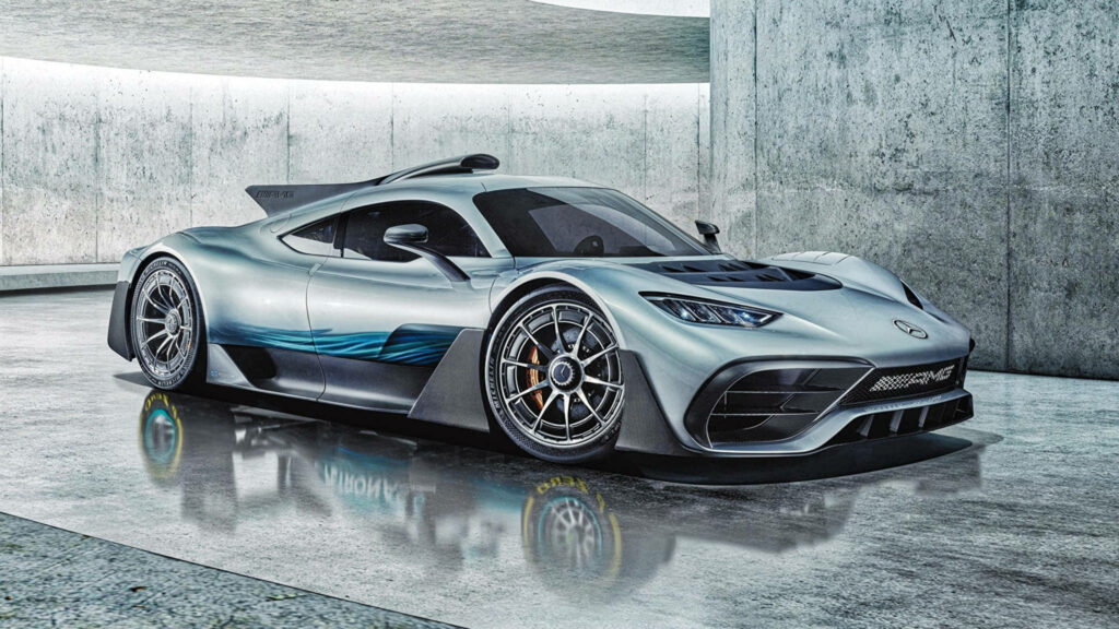 Unleashing Power: Exploring the Mercedes AMG Project One in a Basement Garage Wallpaper