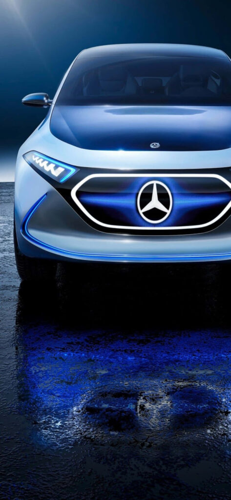 Mercedes Benz Concept IAA front view sleek grey blue design bold LED lights futuristic wallpaper