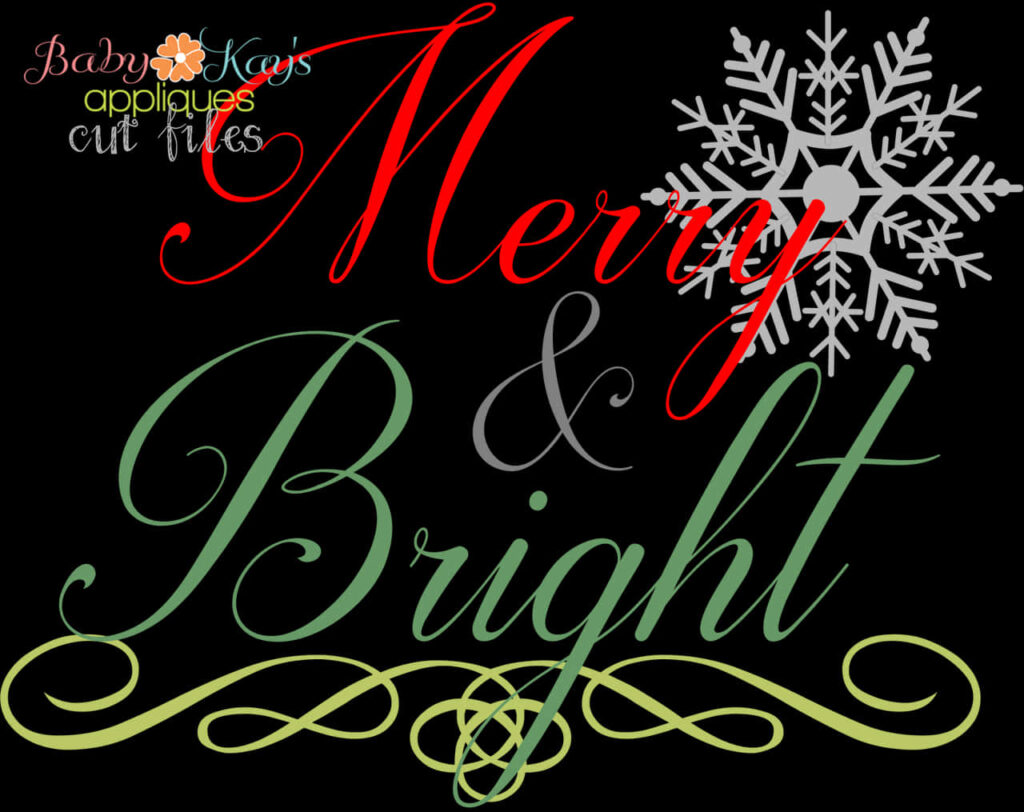 Merry & Bright Festive Wallpaper with Snowflake on Black Background