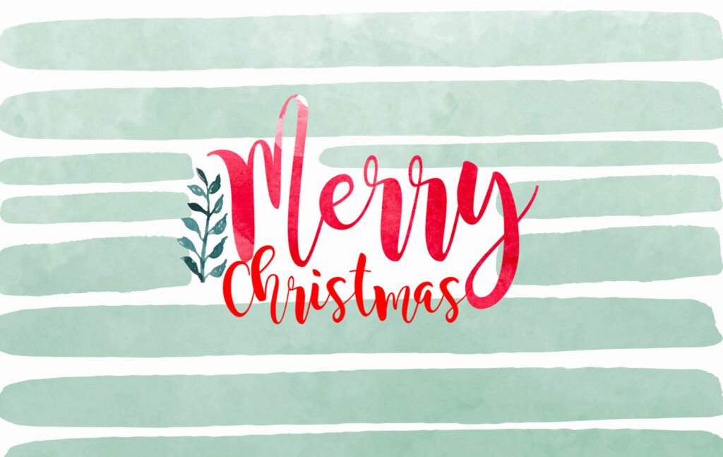 Merry Christmas Desktop Wallpaper - Elegant Red Script & Green Stripes