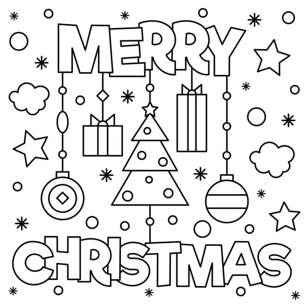 Merry Christmas Coloring Page with Holiday Illustrations for Decor Wallpaper