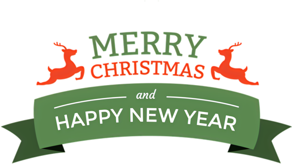 Cheerful Christmas & New Year Wallpaper with Red Reindeer Silhouettes