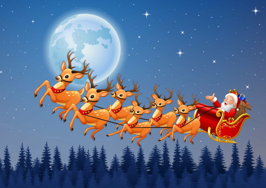 Santa's Sleigh Ride: Moonlit Merry Christmas Gifts - Vector Wallpaper Background