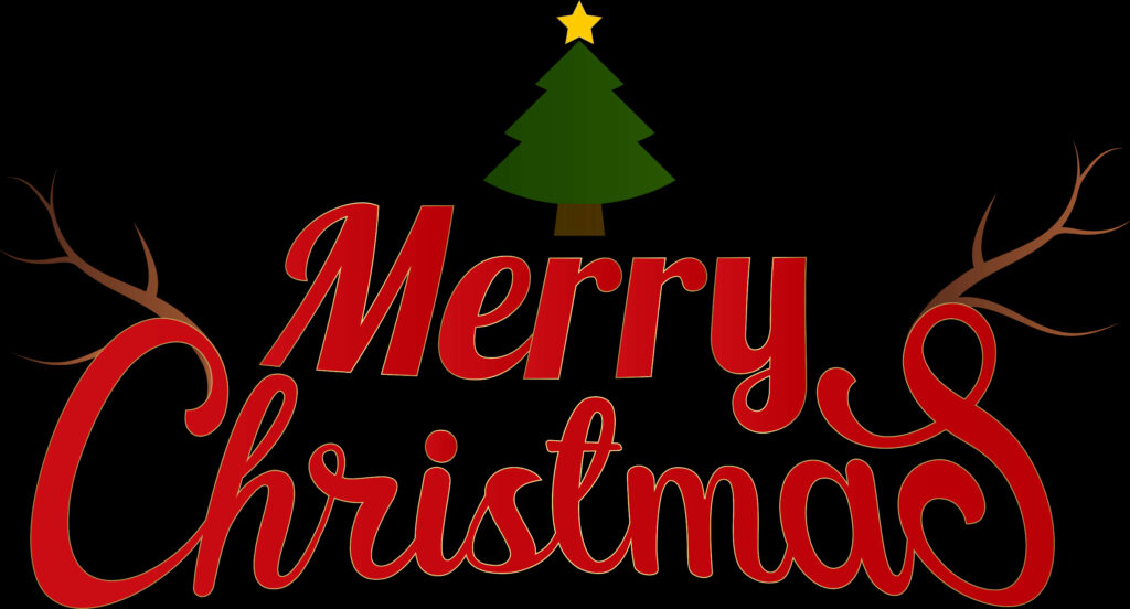 Cheerful Merry Christmas Wallpaper with Tree and Reindeer Antlers