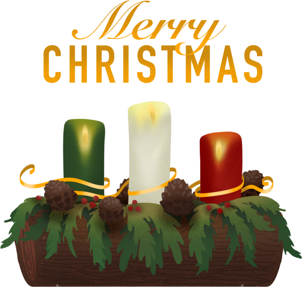 Warm Merry Christmas Candle Wallpaper with Pine Cones & Foliage